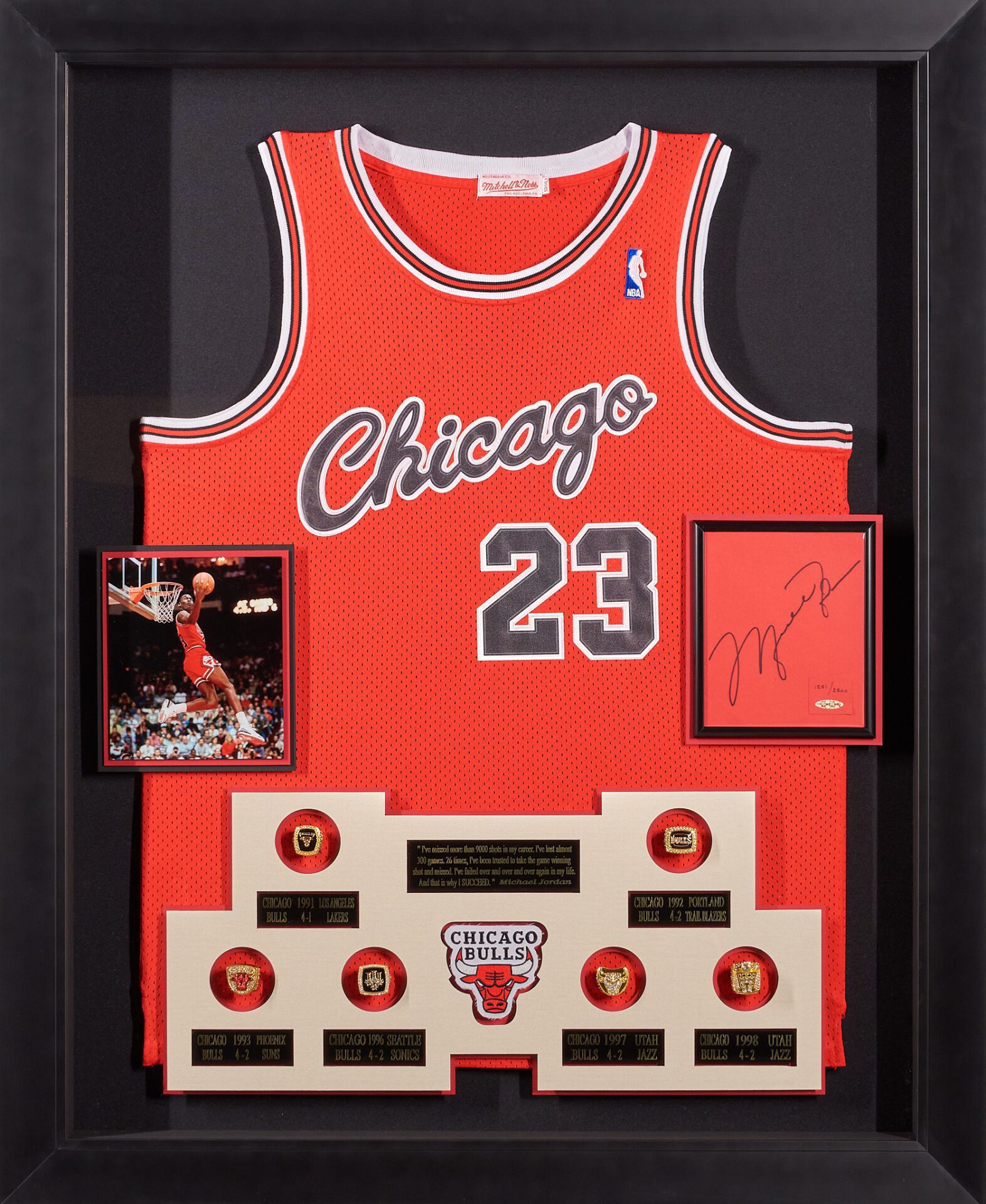 Jordan Bulls Jersey with Upper Authenticated Signature and Replica NBA Championship Rings – Sports Mem